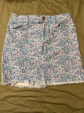 Cat & Jack Floral Denim Mini Skirt in Blue & Pink (Size L 10/12)